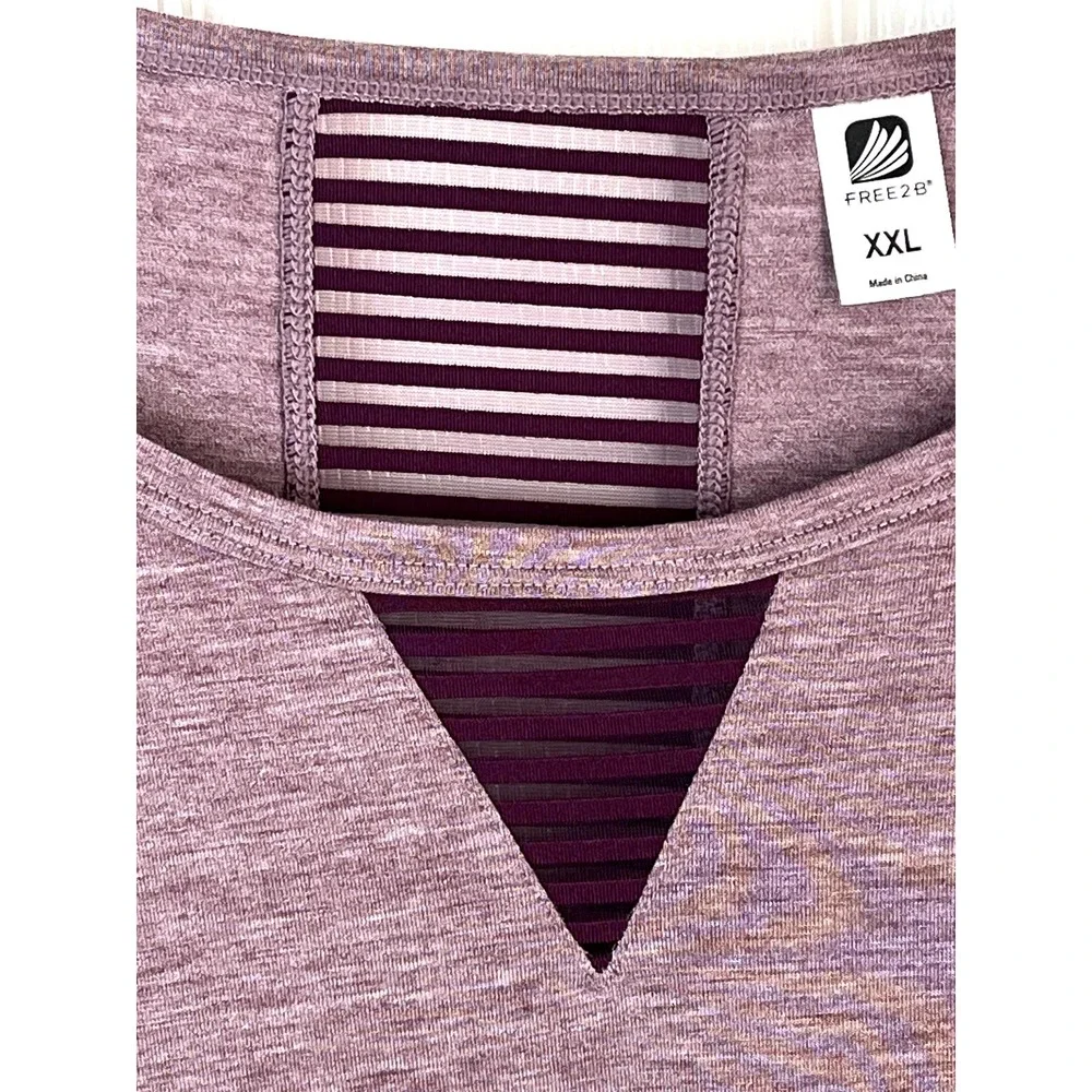 Free2B women's long sleeve top with mesh detail in heathered purple, size XXL - Picture 2 of 9